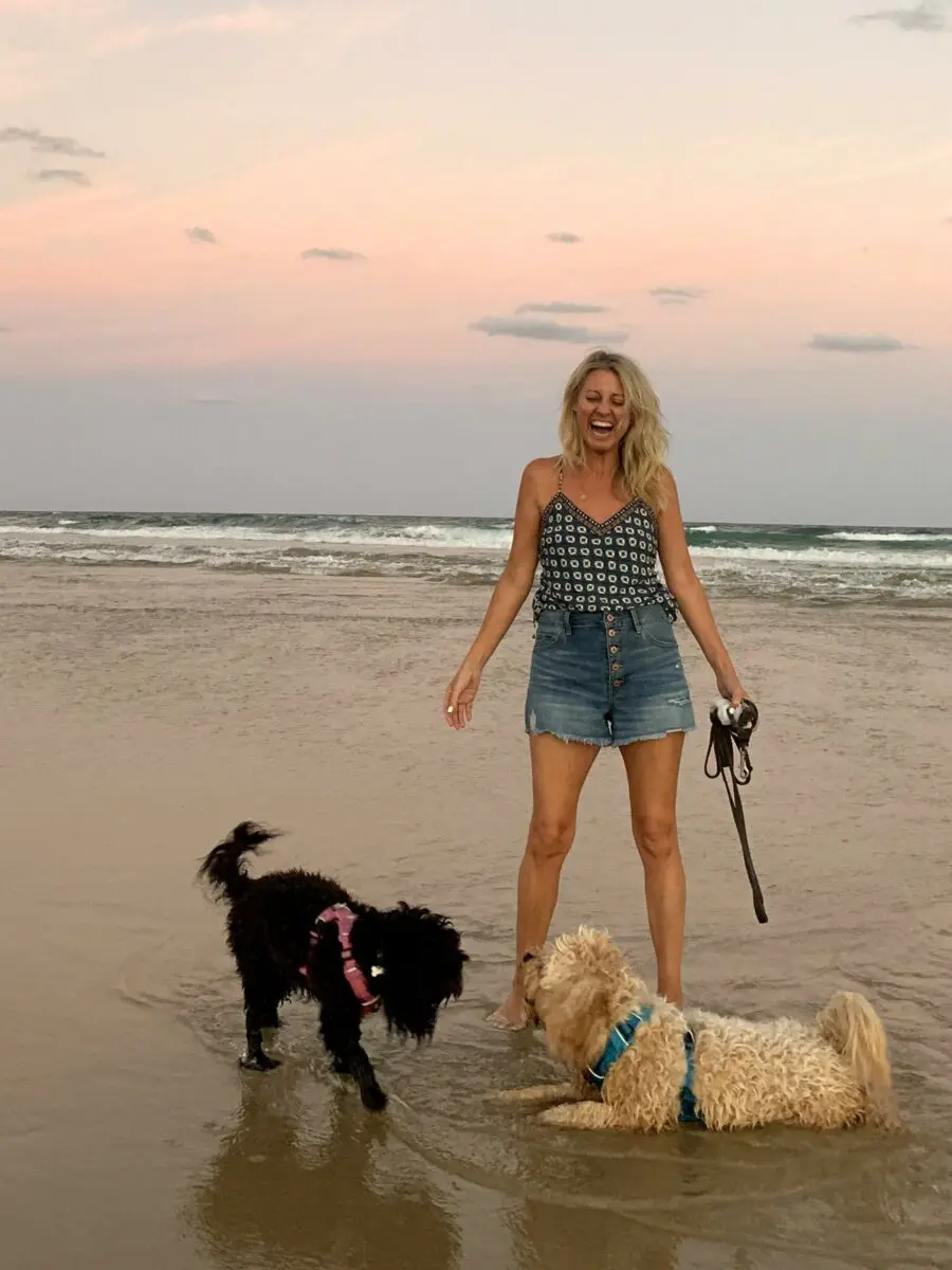 Natalie Southgate On Beach With Dogs 5944